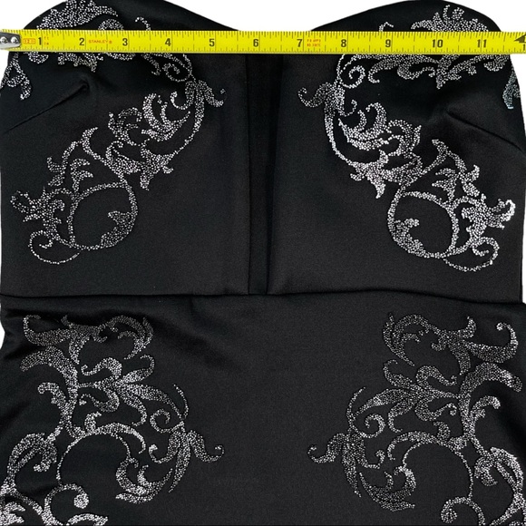 G by Guess NWT size small black strapless mini dress with silver swirl designs - Picture 7 of 11